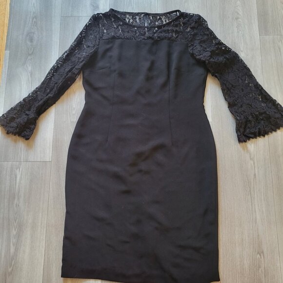Black Talbots Lace Sleeve Sheath Dress Size 14 Polyester/Nylon Blend For Women - Picture 4 of 6
